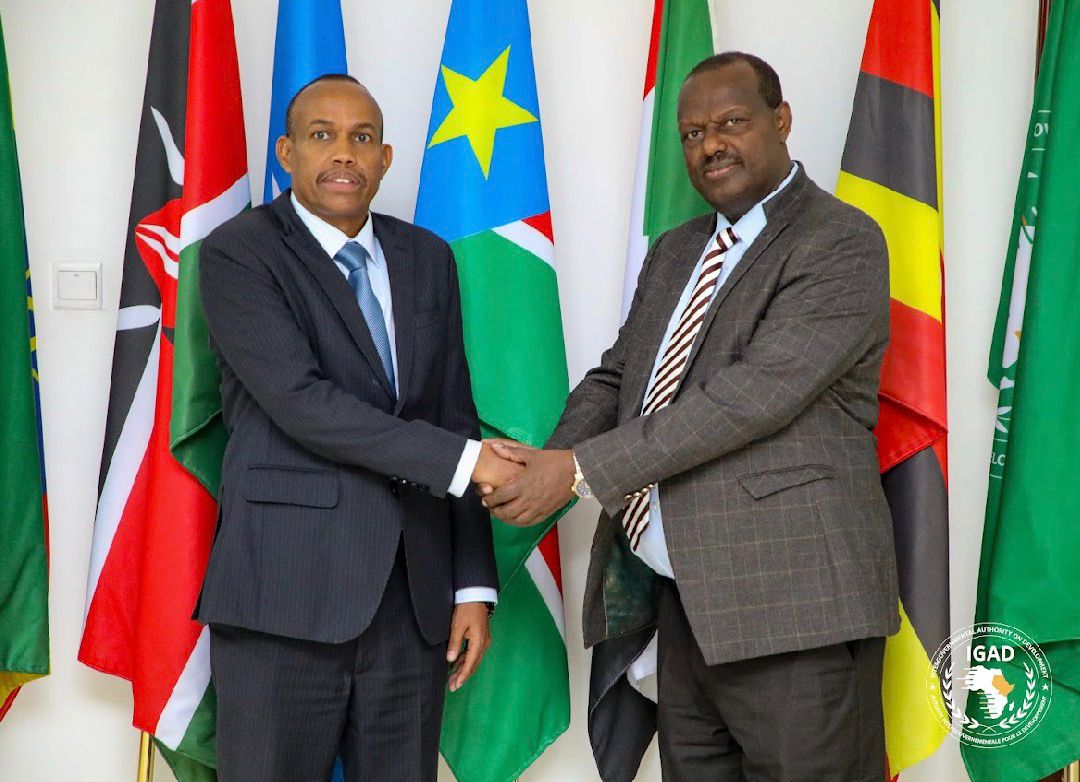 Major General Teshome Anagawe, Chairperson of CTSAMVM, meeting with H.E. Ambassador Moussa Djama Ali, the IGAD Special Envoy to South Sudan.