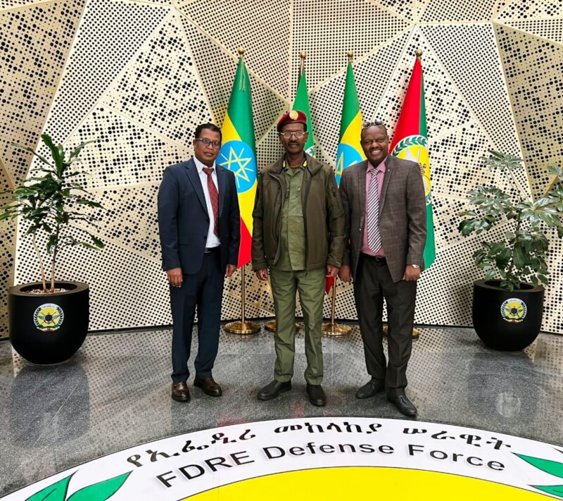 The leadership of CTSAMVM briefing Ethiopian National Defence Forces Chief of Staff Field Marshal General Birhanu Jula