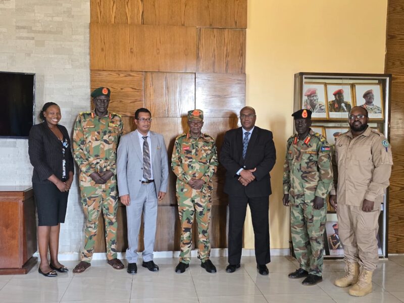 CTSAMVM Chairperson Maj. Gen. Dr. Hailu Edashaw and Deputy Chairperson Maj. Gen. Mohamed Elsheikh meeting with the Chief of Defense Forces (CDF) of the South Sudan People’s Defense Forces (SSPDF), Gen. Santino Deng Wol Chok, at Bilpham.