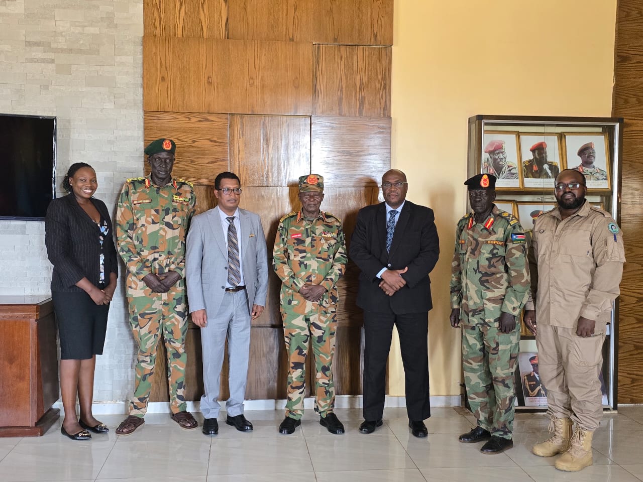 CTSAMVM Chairperson Maj. Gen. Dr. Hailu Edashaw and Deputy Chairperson Maj. Gen. Mohamed Elsheikh meeting with the Chief of Defense Forces (CDF) of the South Sudan People’s Defense Forces (SSPDF), Gen. Santino Deng Wol Chok, at Bilpham.